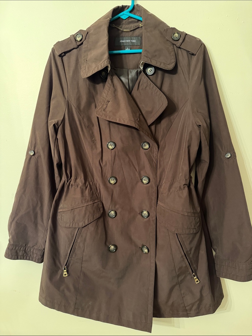 Jones New York Dark Brown Double-Breasted Trench Jacket